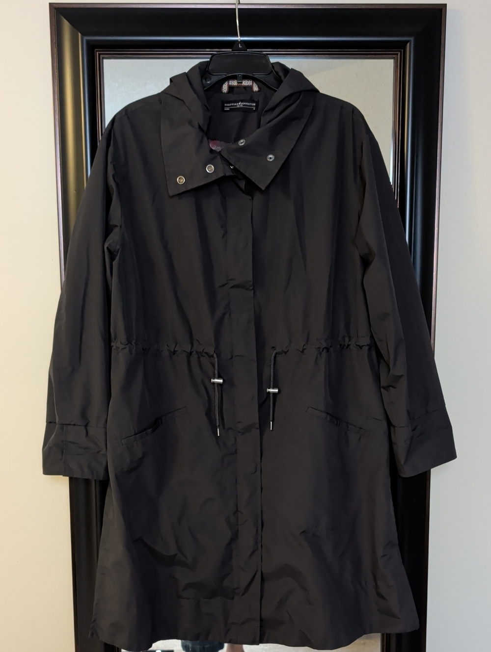 Peruvian Connection Charcoal Gray Hooded Rain  Coat with Drawstring Waist